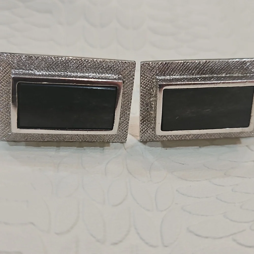 STERLING SILVER BLACK ONYX HORIZONTAL‎ CUFFLINKS